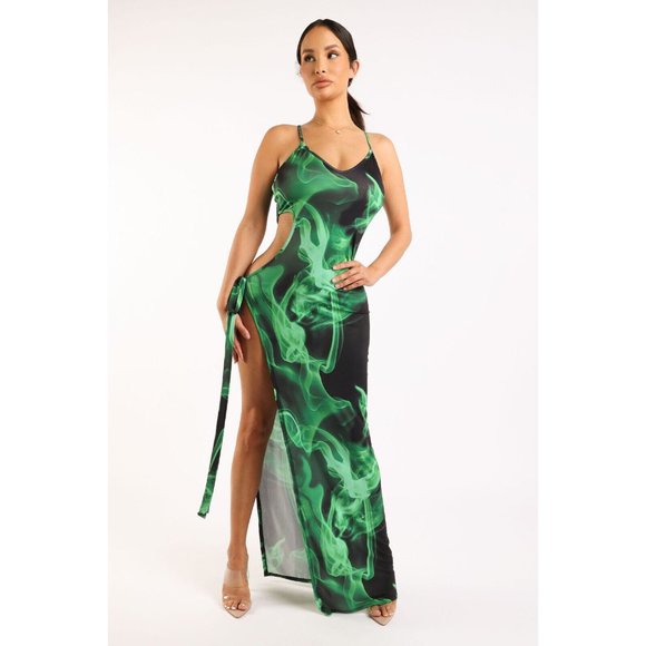 Women's On Fire Maxi Dress Cut Out Lace Up Strappy Fashion Party Club Sexy Dress - Picture 2 of 9